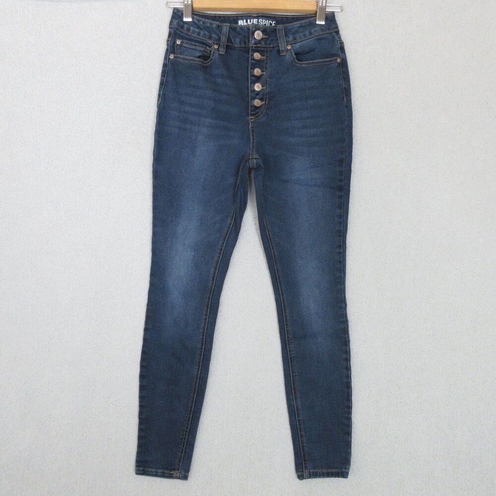 Blue Spice Jeans Womens 3 Mid Rise Ankle Skinny Dark Wash Button Fly Stretch
